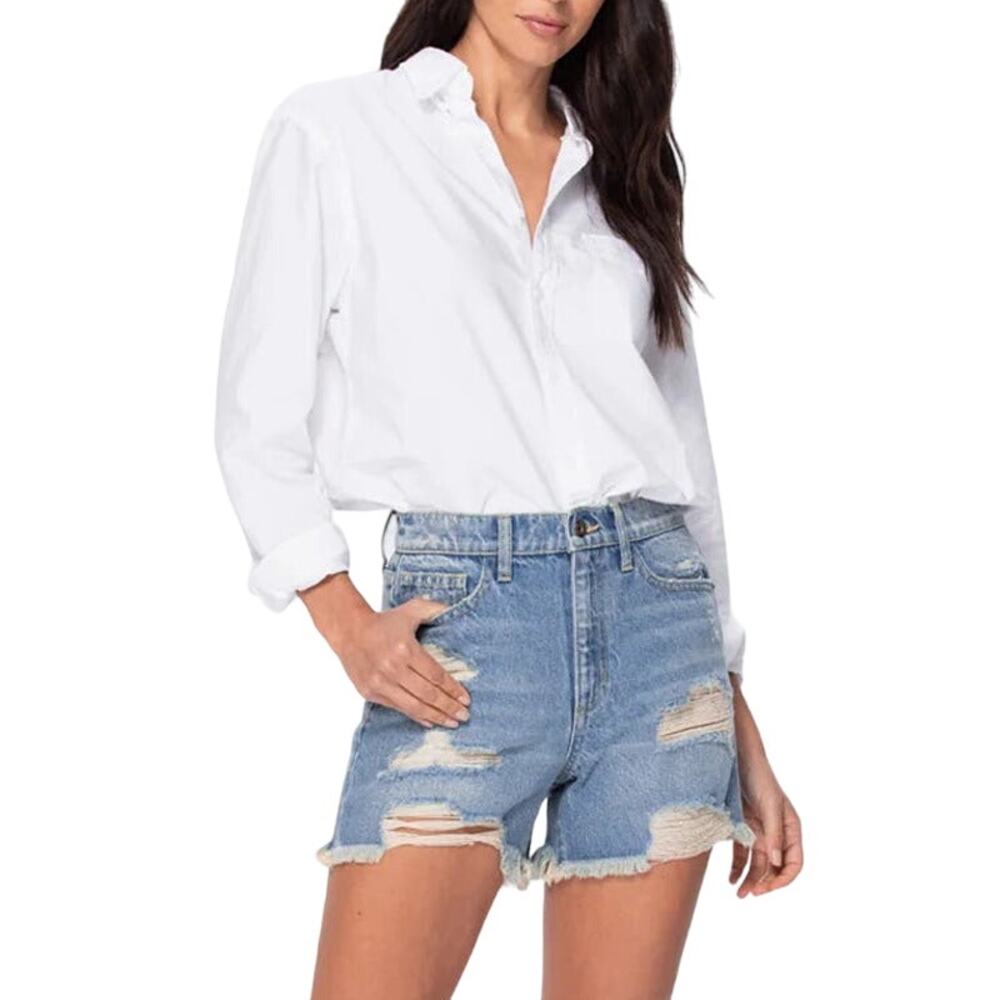 SNEAK PEEK Frayed Hem Distressed Denim Light Blue Jean Shorts ~ Women's SMALL